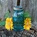 Antique Blue Mason Jar Flower Vase With Frog Lid