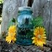 Antique Blue Mason Jar Flower Vase With Frog Lid