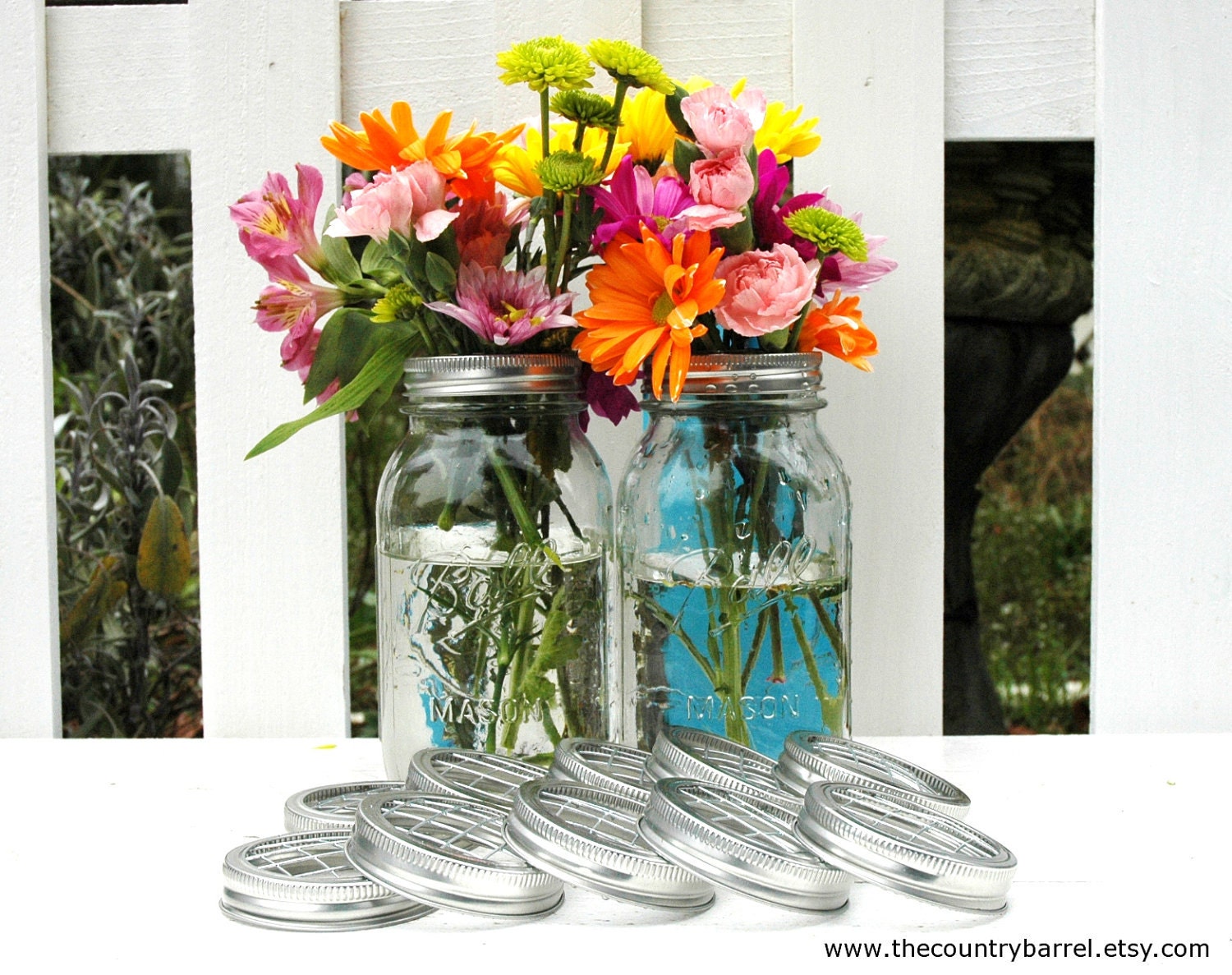 Mason Jar Flower Frog LIDS - Set of 12 - Upcycled DIY Flower Arrangers or Potpourri Lids - Wedding Bouquet or Centerpiece, Woodland, Shabby