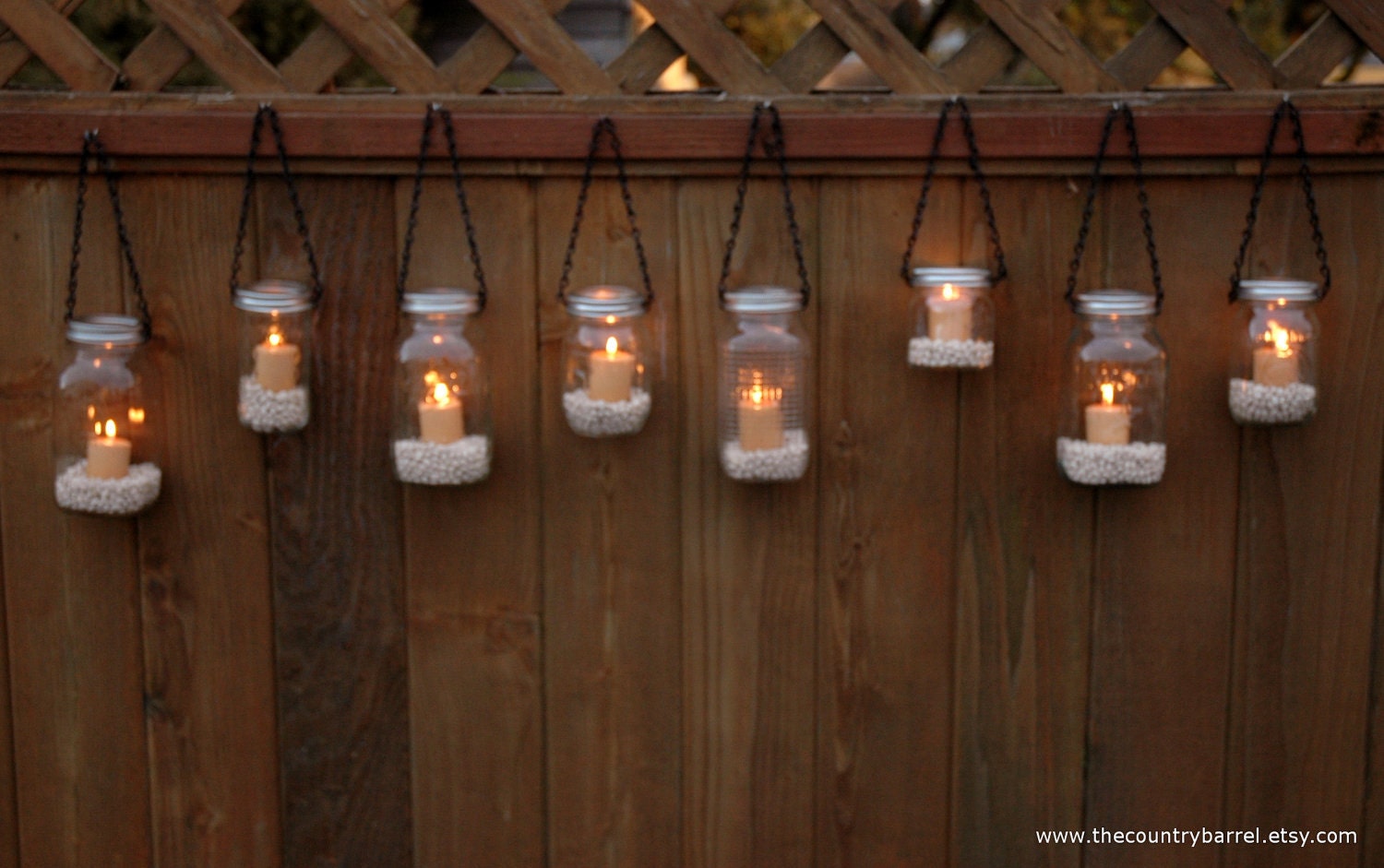 Mason Jar Lanterns Hanging Tea Light Luminaries - Set of 8