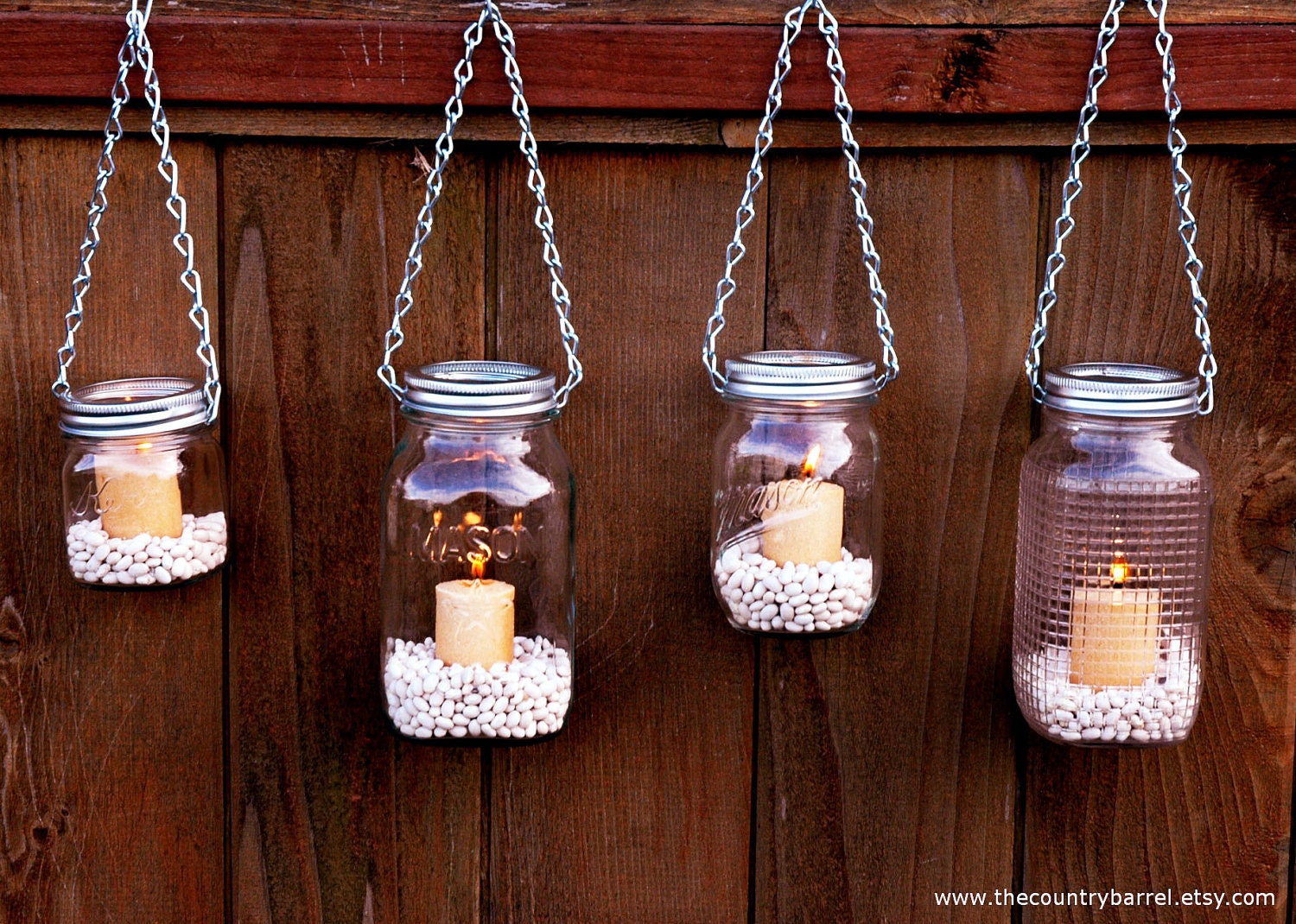 Mason Jar Lanterns Hanging Tea Light Luminaries - Set of 4