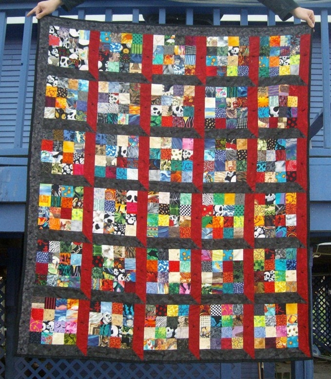 Handmade lap quilt "Memories in the attic" handtied cotton
