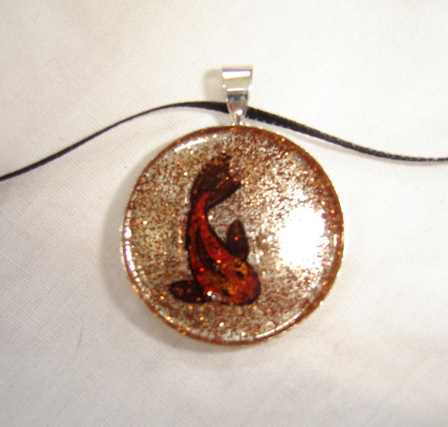 koi fish glitter pendant resin filled copper sparkle tiny detail fishy minature glam fishbowl original drawing