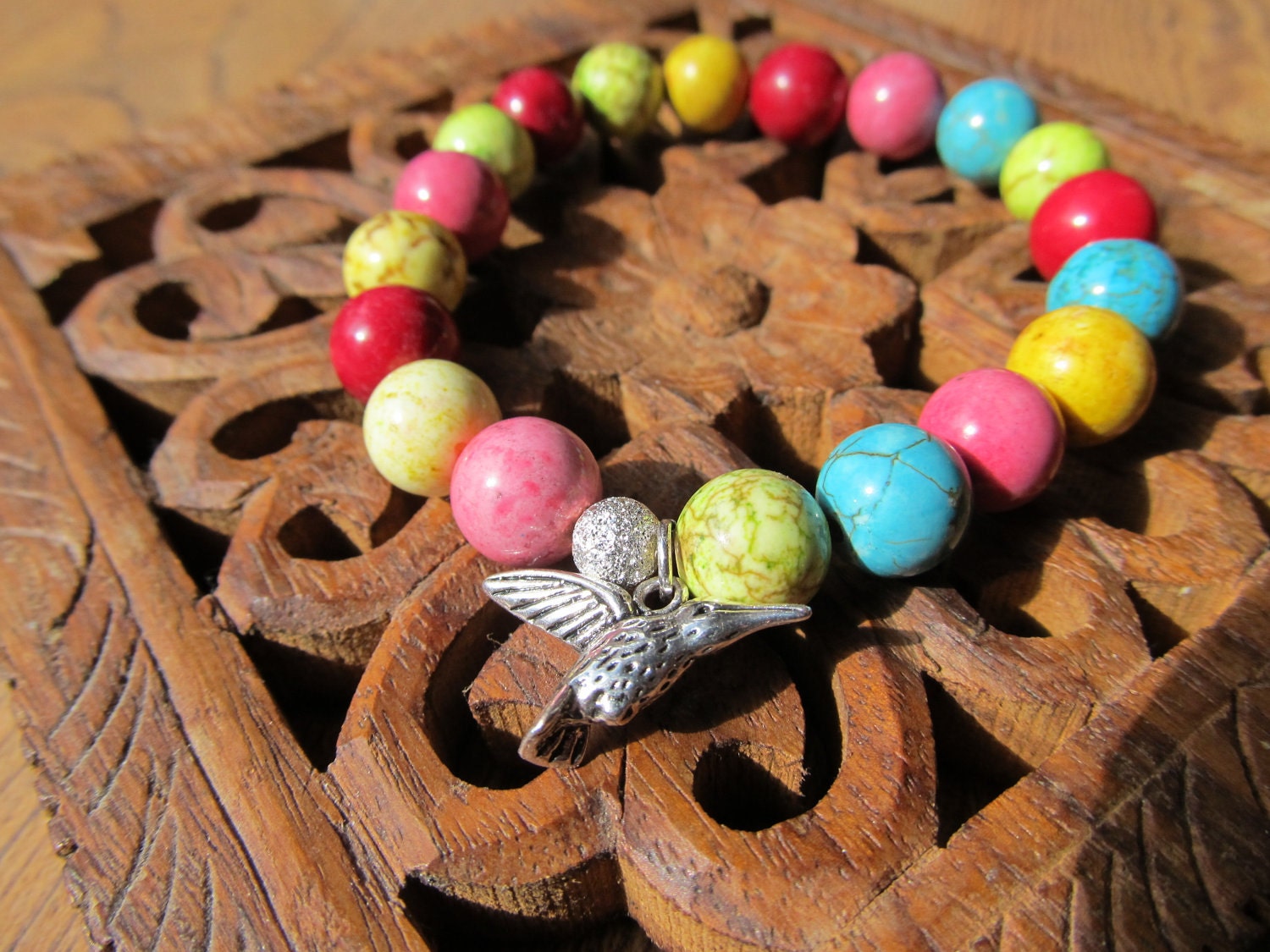 Freedom & Joy -inspirational crystal gemstone bracelet-boho yoga zen hummingbird spring