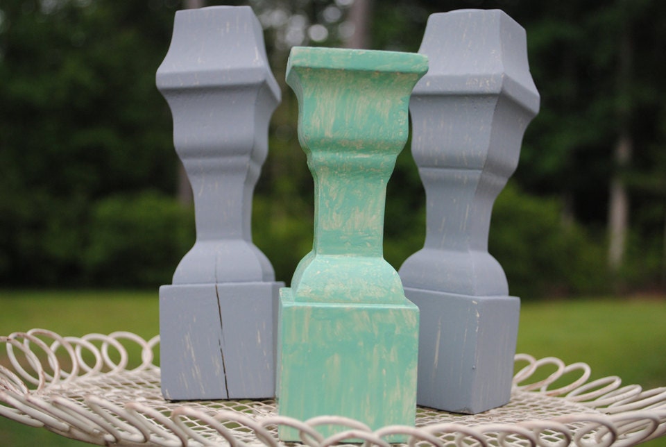 Mint & Grey Candlesticks Set of 3