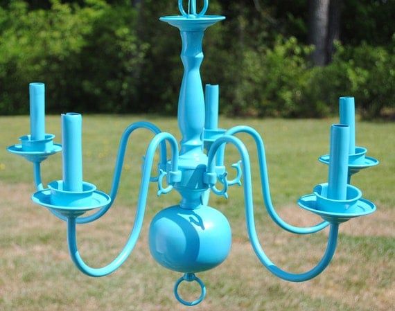 Teal Blue Chandelier. Turquoise. Lighting. Home Decor. Nursery. Bedroom. Entryway. Dining.
