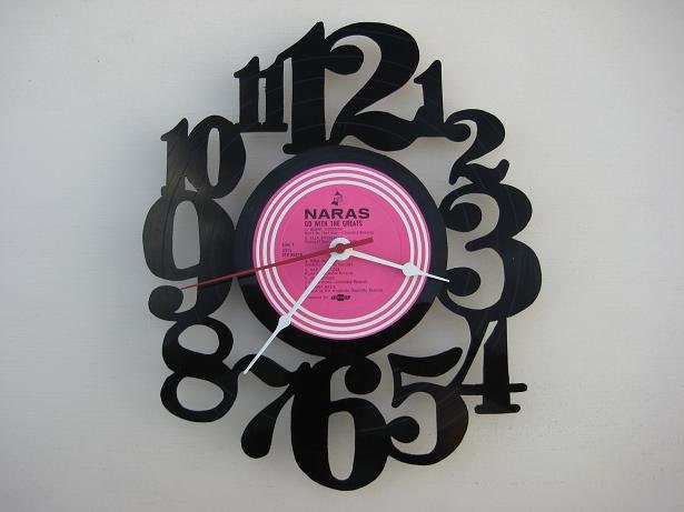 Handcrafted vinyl record clock