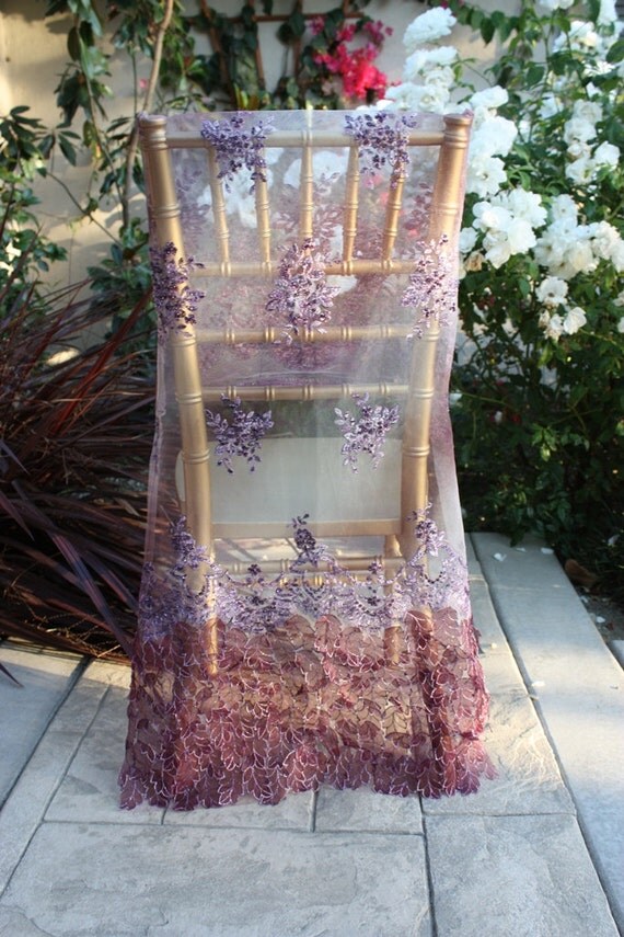 Wedding Chiavari Chair Covers, A Set for Bride and Groom, Purple Bead Work, Embroidery and dimensional leaves