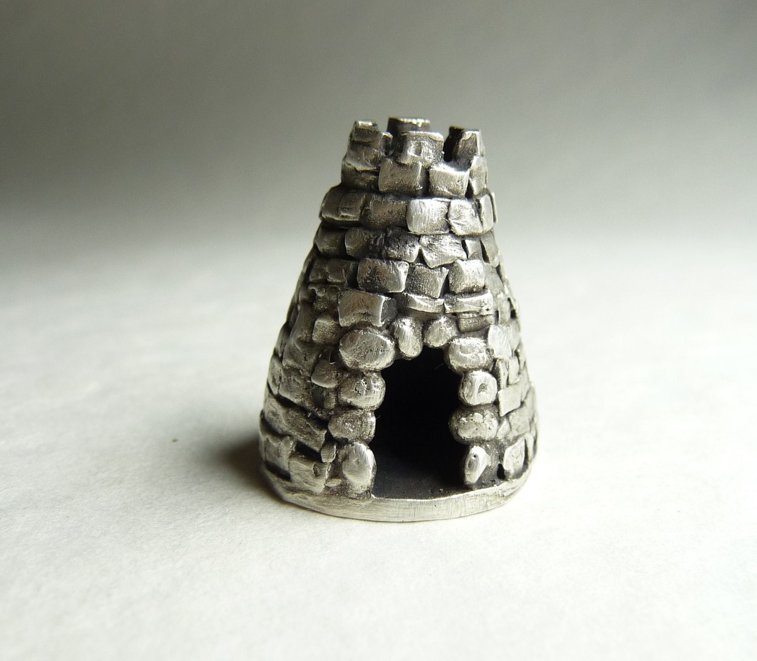 Miniature castle with hidden message inside built by hand from recycled fine silver, "The Renhewitz Tower"