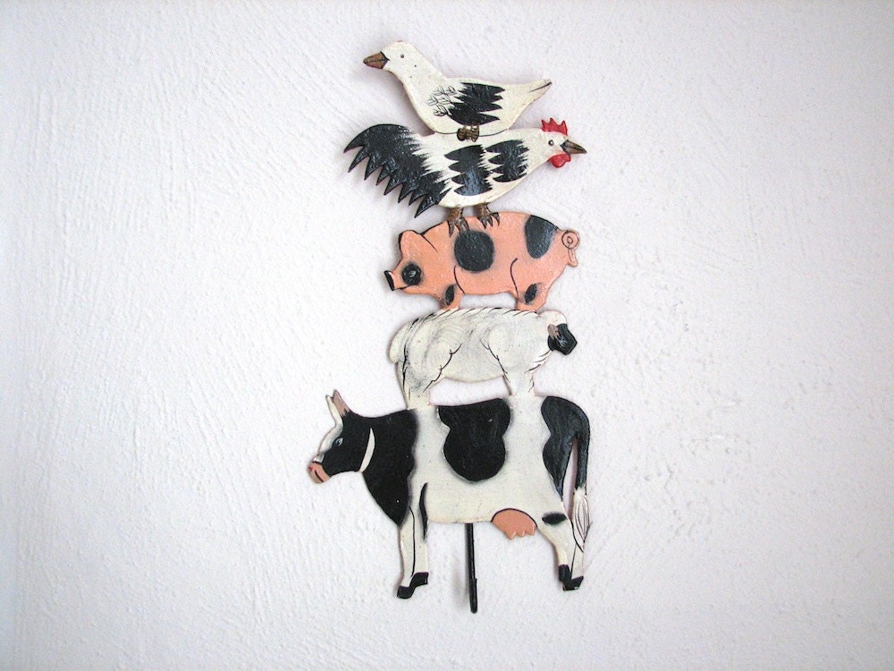 Vintage Farm Animal Hook metal towel hook by blackandwhitevintage