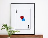 2 of hearts. Valentines Day. Screenprint 11.7 x 16.5 (A3)