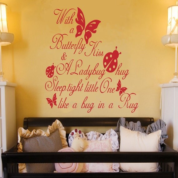 Wall Decal Butterfly Kiss Ladybug Hug Sticker Vinyl Art 28"w