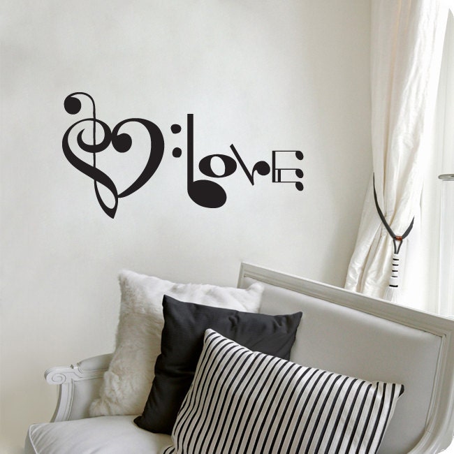 Music Notes Spelling Love Wall Decal Vinyl Art Sticker 10.5"h X 20"w