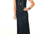 Vintage 80s Black Lace LAURA ASHLEY Downton Abbey Gatsby Maxi Summer Dress Medium M