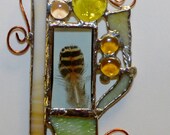 Stained Glass Suncatcher  Abstract Warm Golden Tones natural feather art