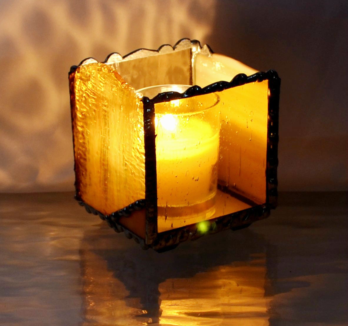 Amber Stained Glass Candle Holder Unique Design