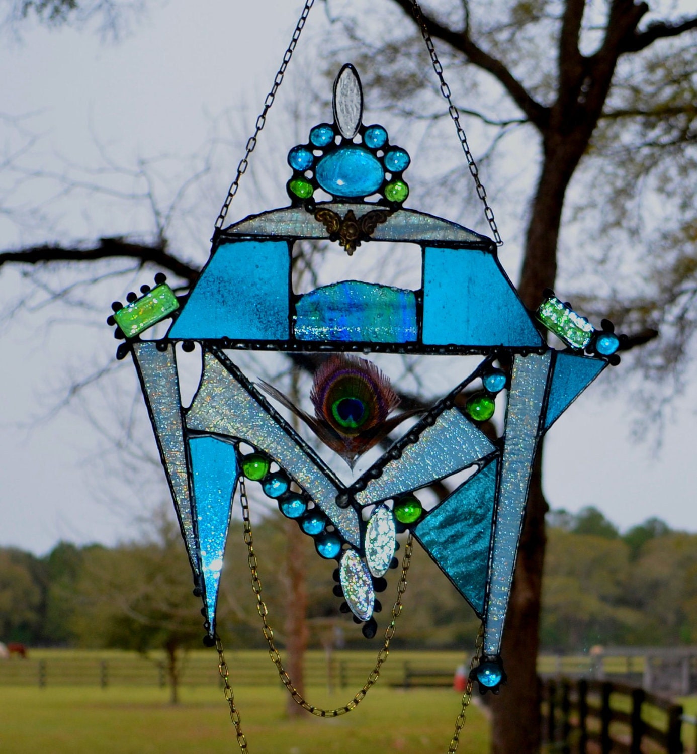 Stained Glass Sun Catcher Modern Design Abstract by StainsInPanes