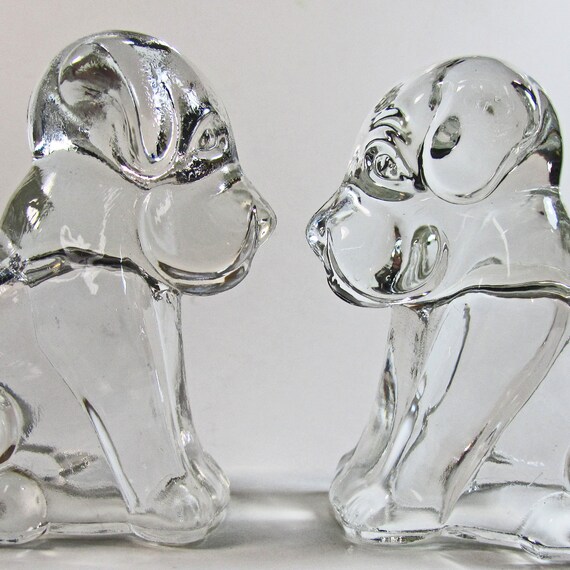 Vintage Pair Clear Glass Sitting Dog by MyVintageBluebird on Etsy