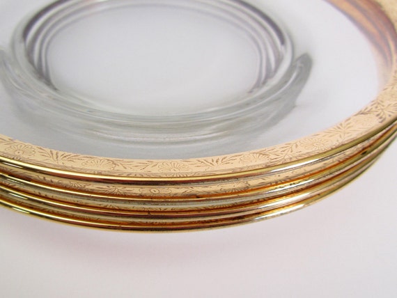 Vintage Floral Gold Rimmed Glass Salad Plates By Myvintagebluebird 