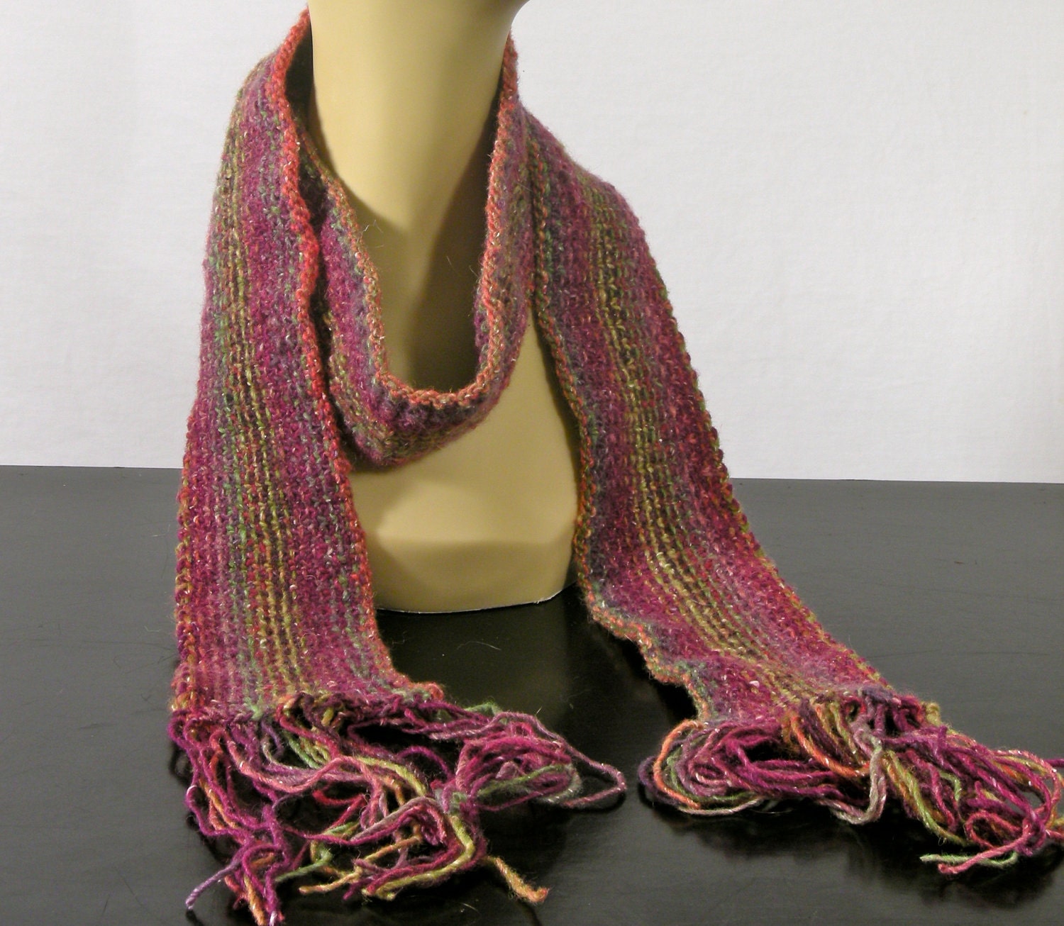Linen Stitch Scarf - Purple - Pink - Green