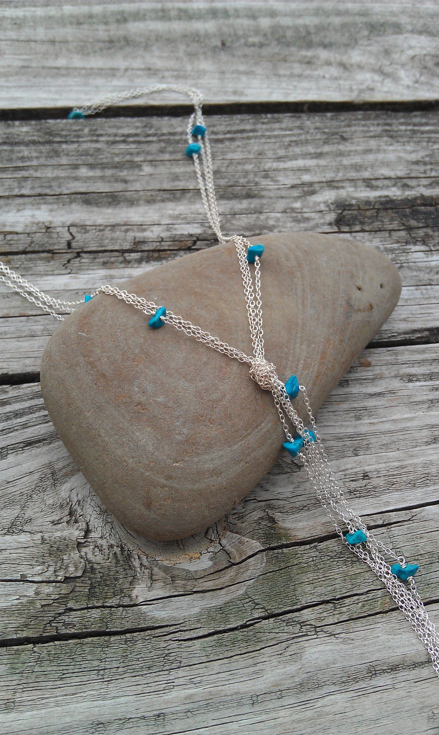 Lariat Necklace- Multi-Chain Sterling Silver and Turquoise Long Lariat
