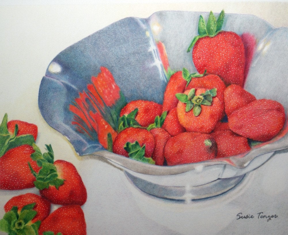 Original Art Painting Red Strawberries