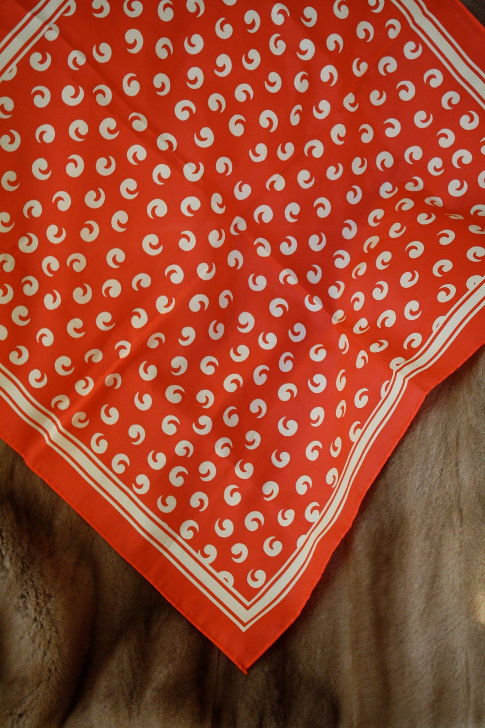 Vintage coral scarf with spirals, from Japan