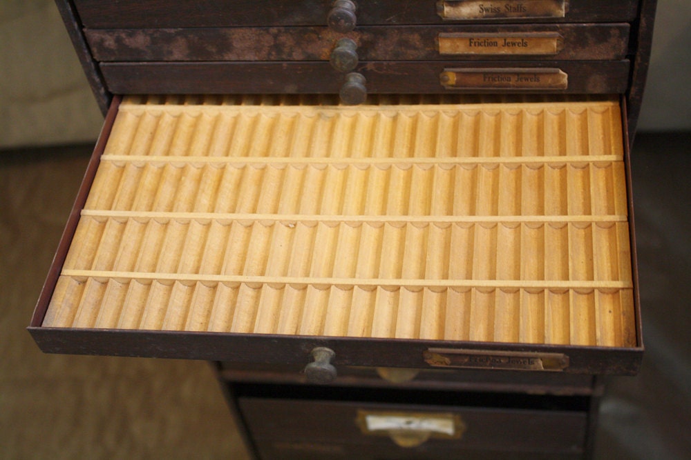 RESERVED Steampunk industrial watchmakers cabinet, probably pre-1930, tons of storage