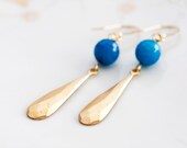 Long Drop Earrings Ocean Blue Bead Brass Drop Long Dangle Earrings Summer Beach Inspired - E127