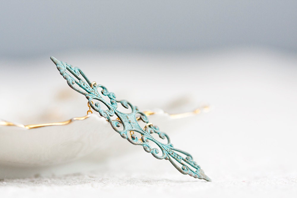Patina Filigree Necklace Verdigris Floral Charm Art Deco Patina Necklace Shabby Rustic Chic Jewelry - N205
