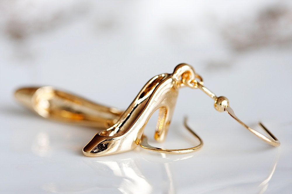 High Heel Shoe Earrings High Heels Earrings Miniature Barbie Shoe Charms Gold Shoe Jewelry - E045