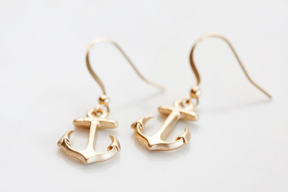 Gold Anchor Earrings Nautical Anchor Dangle Earrings Pirate Anchor Nautical Earrings Anchor Jewelry - E161