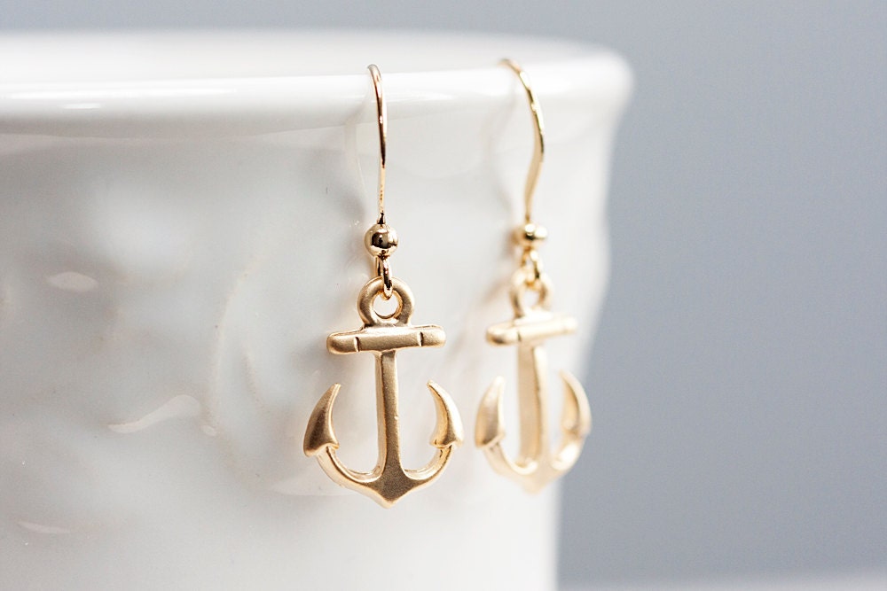 Gold Anchor Earrings Nautical Anchor Dangle Earrings Pirate Anchor Nautical Earrings Anchor Jewelry - E161