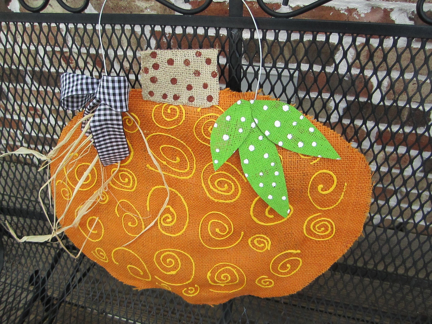 Orange Burlap Pumpkin Door Hanger Fall Burlap