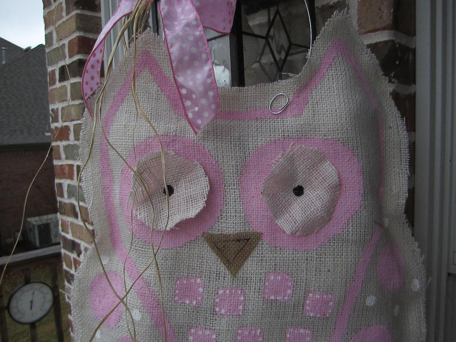 Owl Burlap Door Hanger Door Decoration Pink and White Baby Girl
