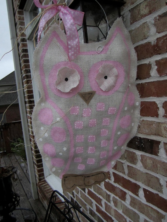 Owl Burlap Door Hanger Door Decoration Pink and White Baby Girl