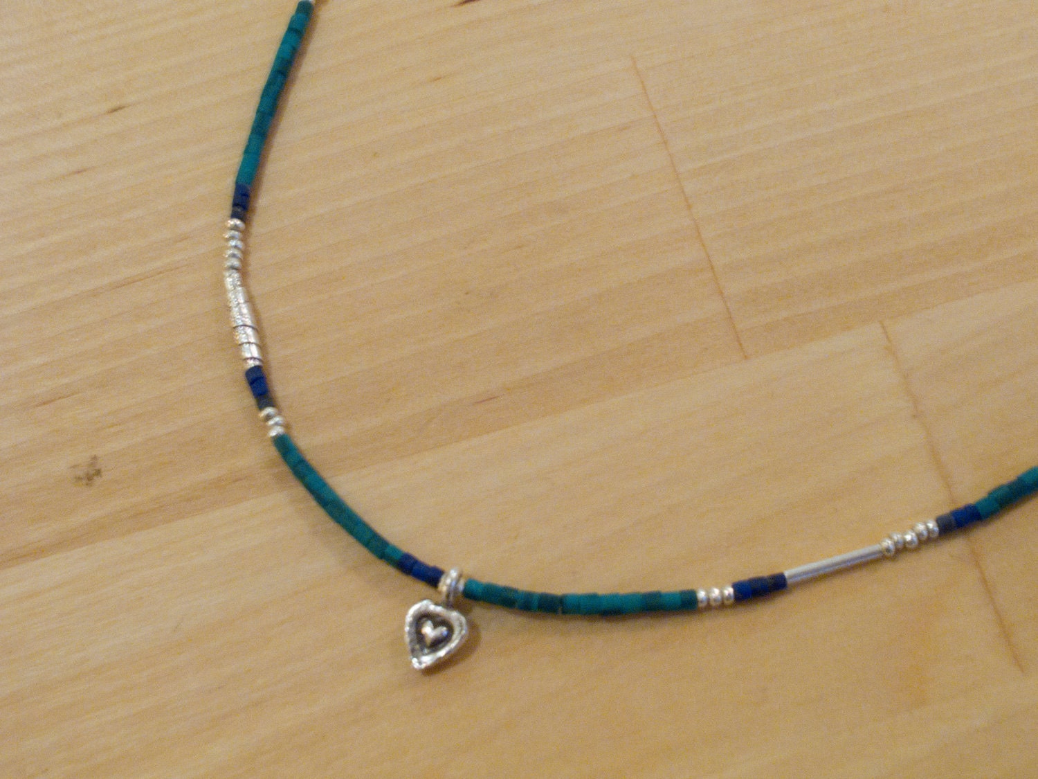 Silver Heart & Heshi Bead Balance Necklace