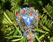 Vintage Clip Brooch with Multi Color Rhinestones