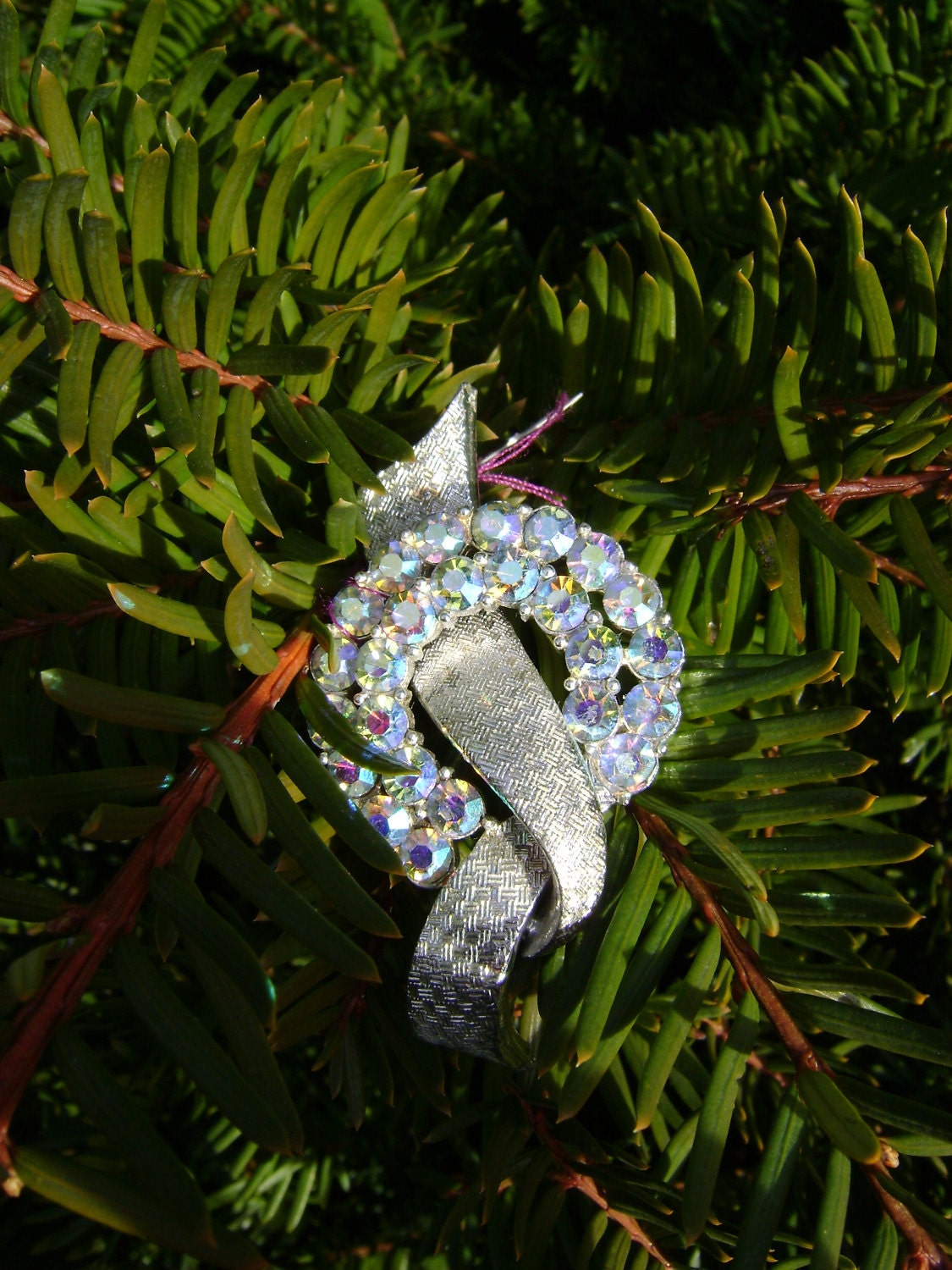 Vintage Sliver Brooch with Aurora Borealis Rhinestones