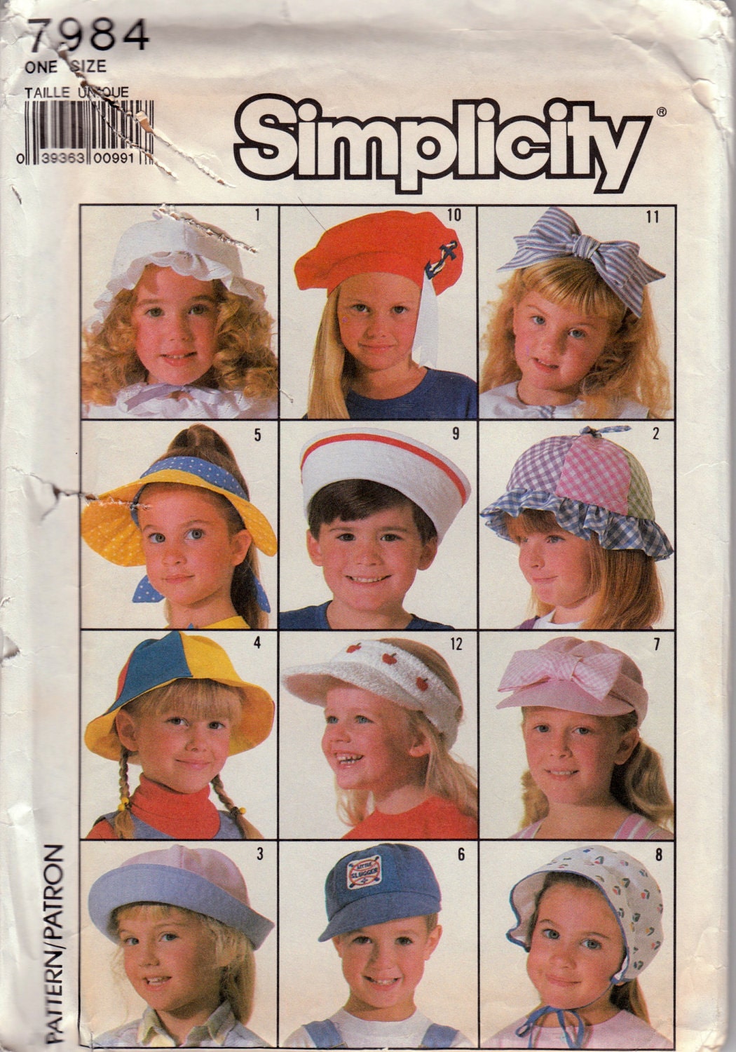 Vintage 1987 Simplicity 7984 - 12 different child hats - Size One Size
