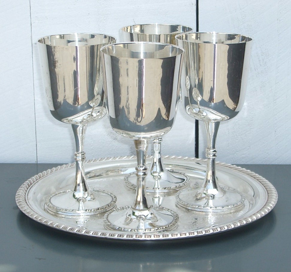 4 Silver Goblets Silver Plate