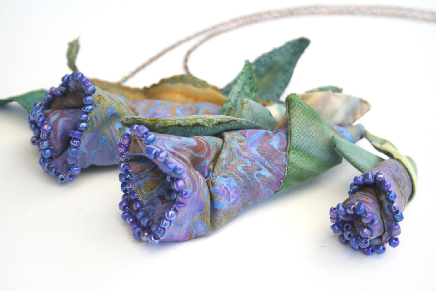 Barrette Beaded Batik Fabric Lily Soft Sculpture Bridal Party Jewelry
