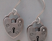 Silver Ox Plated Heart Padlock Earring