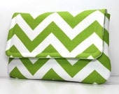 Clutch Purse - Green and White Chevron - Ready to Ship