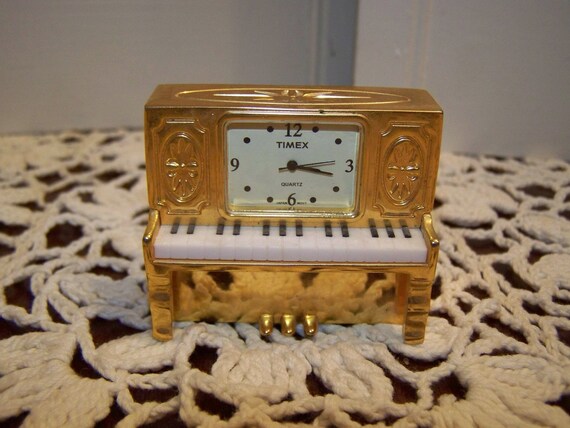 vintage Timex Novelty Piano Clock Brass by mypicketfencecottage