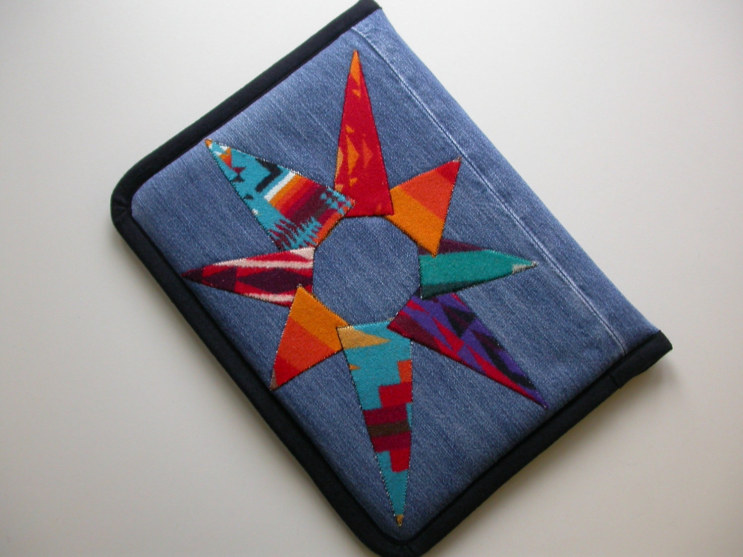 Pendleton Wool embellished 13 " Macbook Pro Laptop Cover - antler button or Velcro closure - ooak upcycled recycled denim jeans