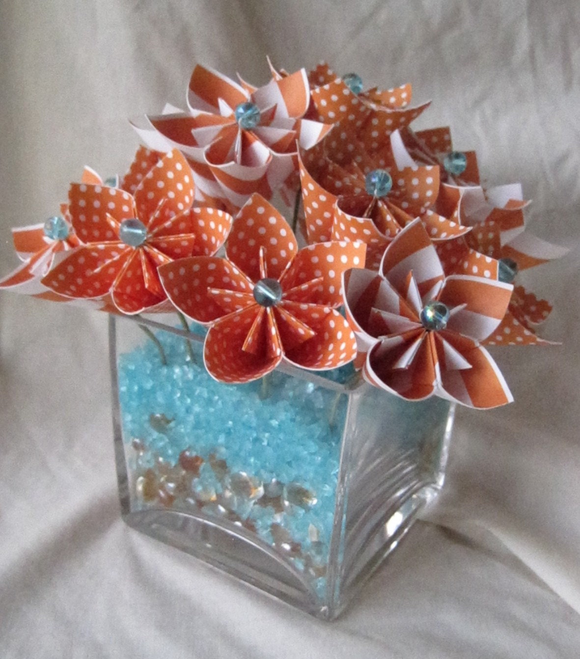 Tangerine and turquoise paper flower arrangement