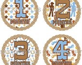 Monthly Onesie Baby Stickers Boy Western Cowboy Horse Horseshoes Stars II - Blue Brown 1-12 Months Plus BONUS Just Born - Gift