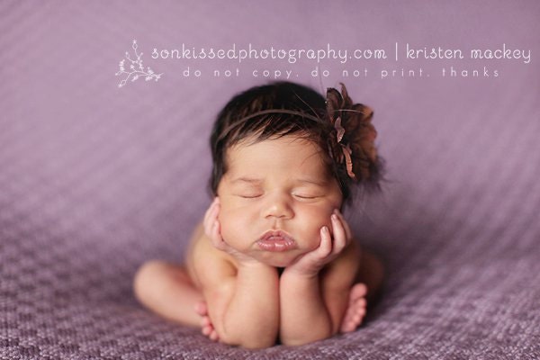 Brown flower headband with feather trim - Perfect Photography Prop