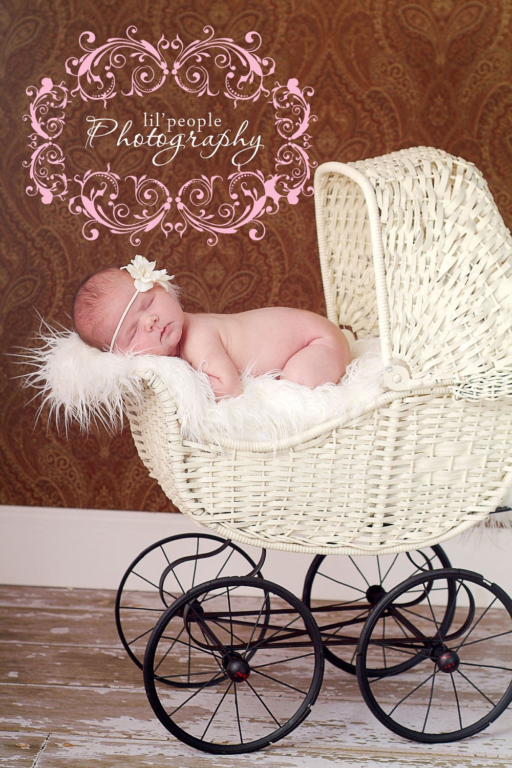 Cream flower headband with pale pink feather trim - Perfect Photography Prop